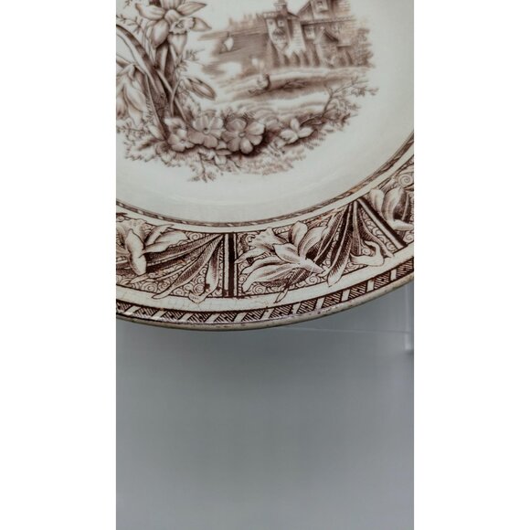 W.H. Grindley Daffodil Brown White Transferware Ironstone Bowl Ca. 1880s Vintage - Picture 14 of 16